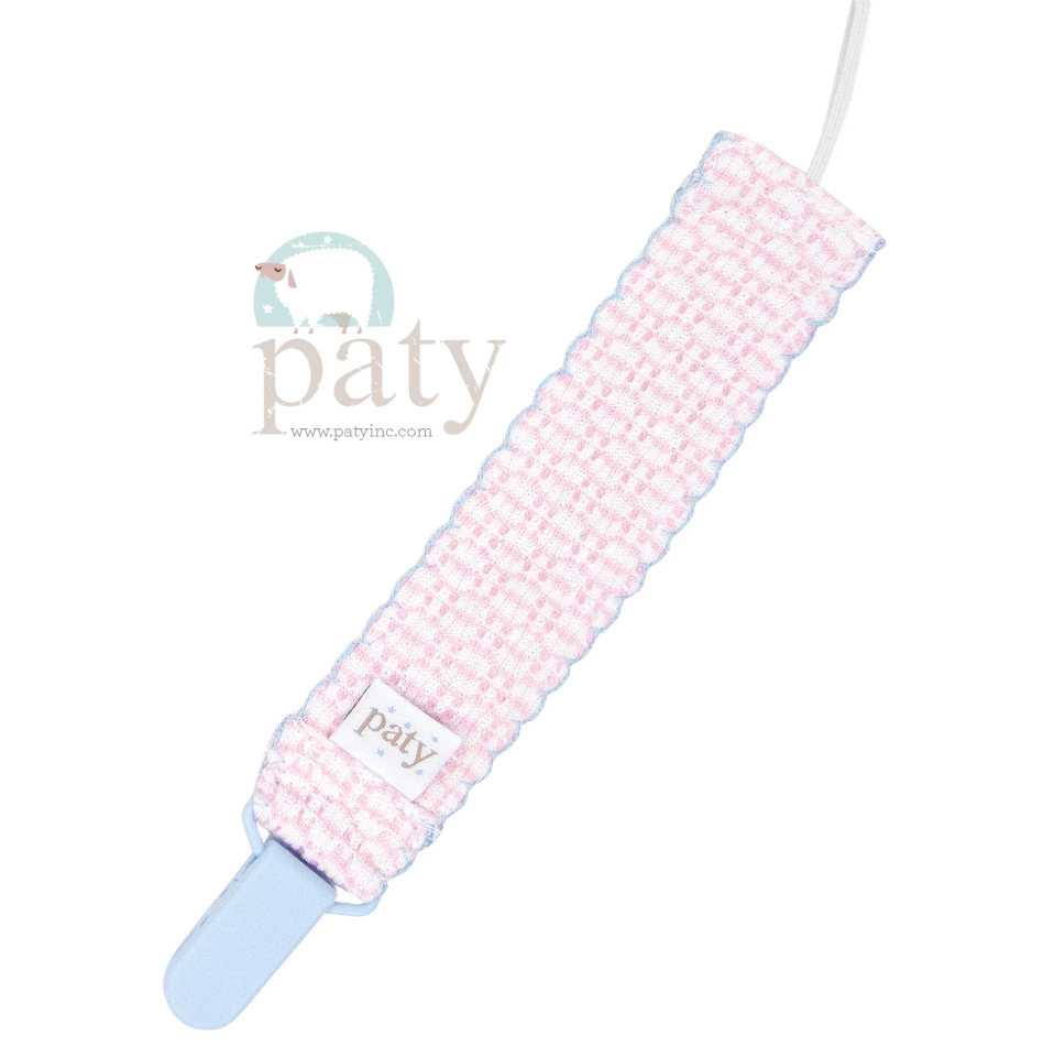 Paty Knit Pacifier Clip - Pink & Blue
