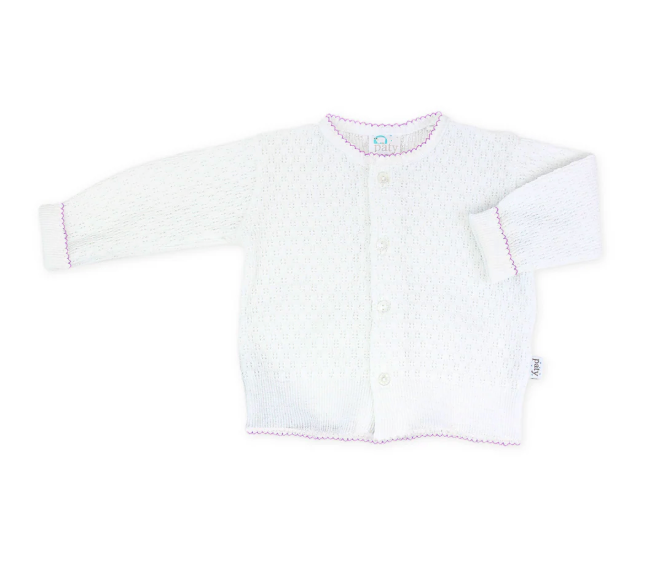 Paty Knit Cardigan - White with Lavender Trim