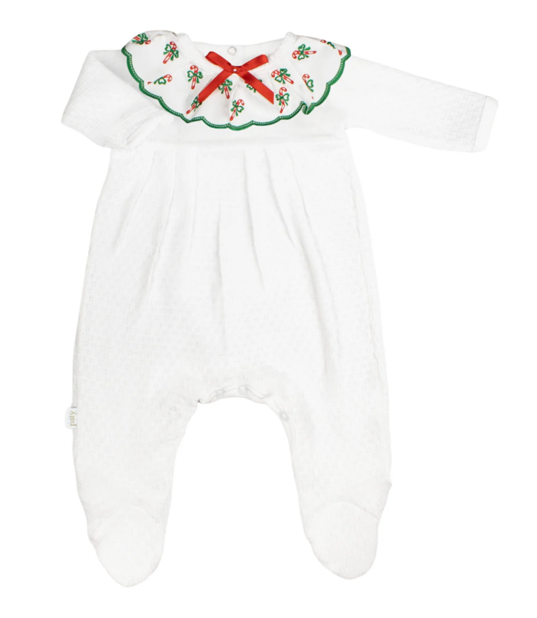 Knit Footie with Swiss Candy Canes