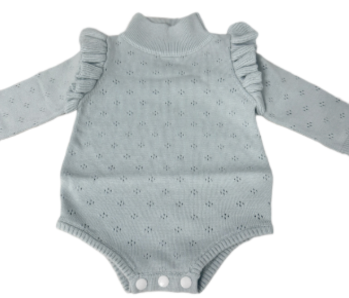 Turtleneck Pointelle Bubble with Ruffle Cap - Pale Blue