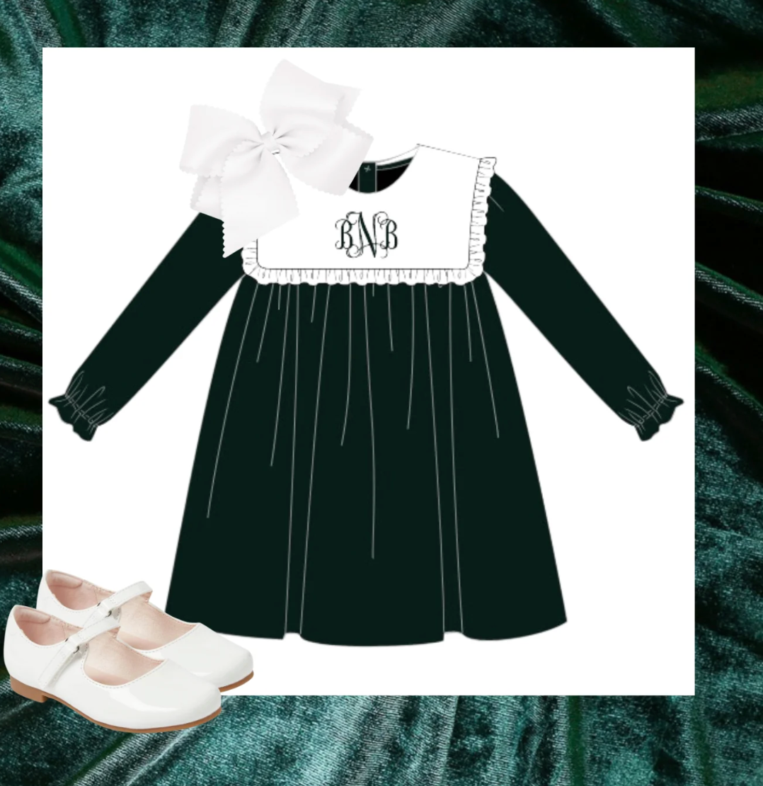 Girls Green Velvet Dress