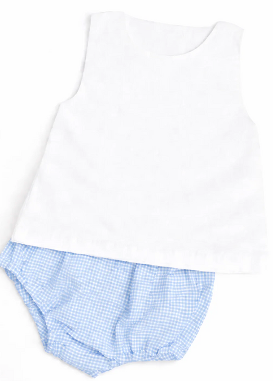UNISEX Gingham Diaper Set - Light Blue