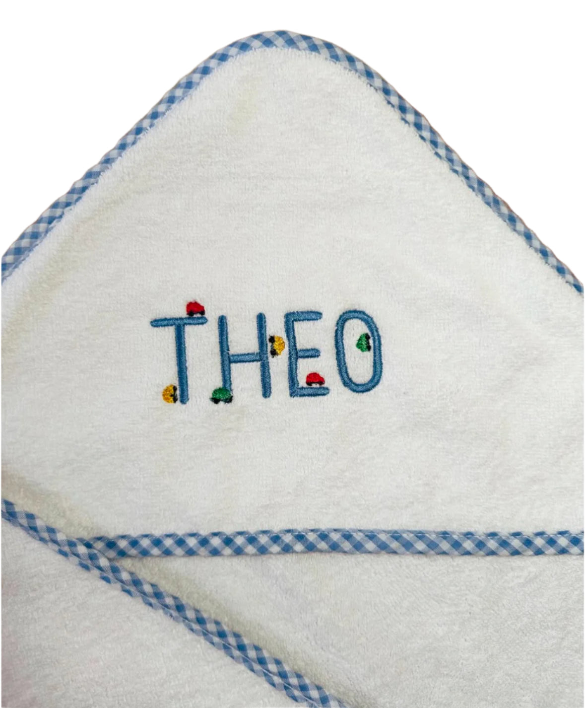 Infant Hooded Towel with Gingham Trim