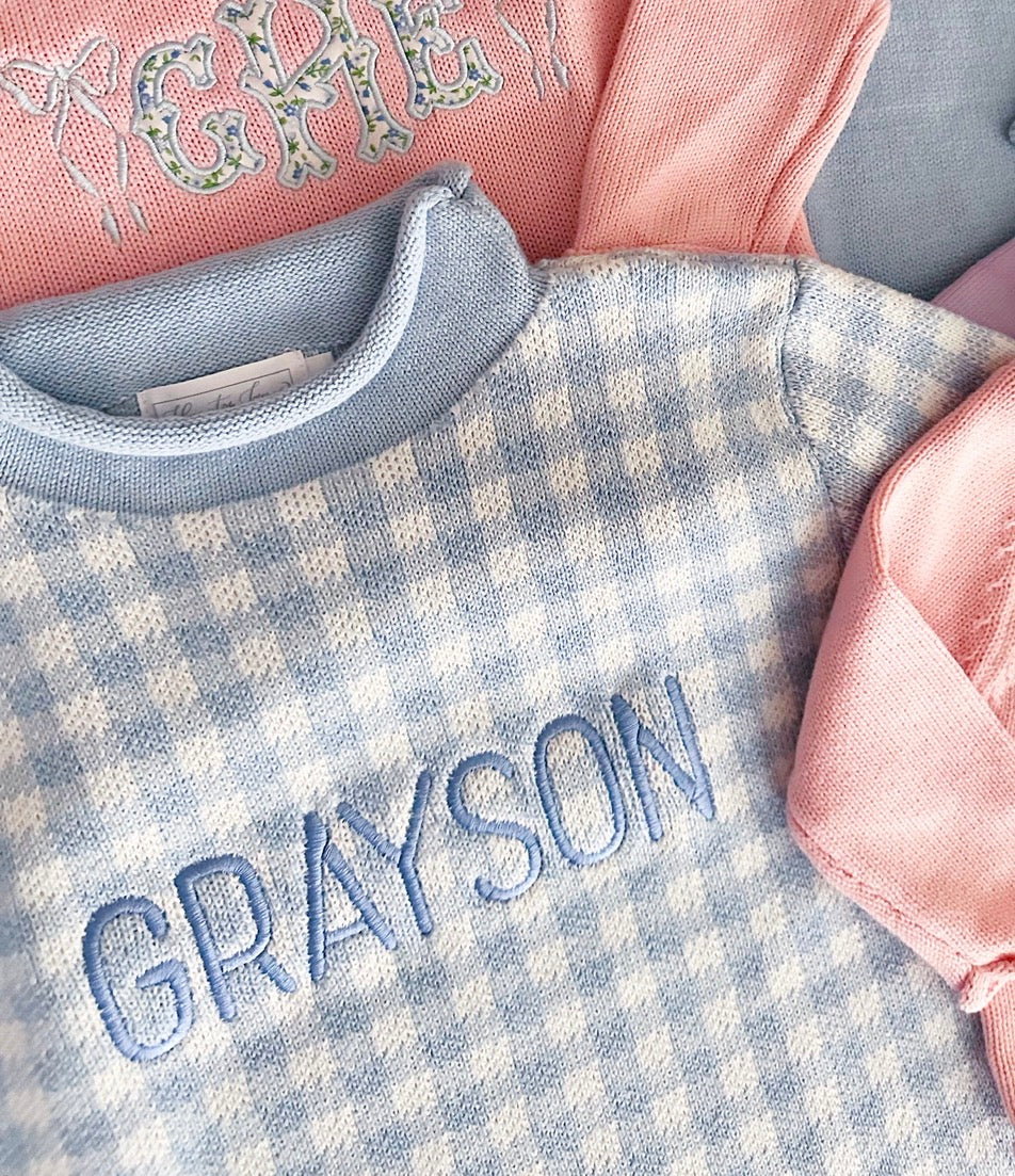 Rollneck Sweater - Blue Gingham