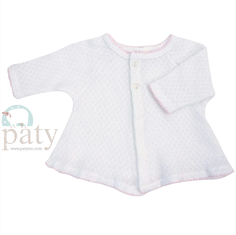 Paty Knit Raglan Cardigan - White with Pink Trim