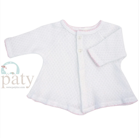 Paty Knit Raglan Cardigan - White with Pink Trim