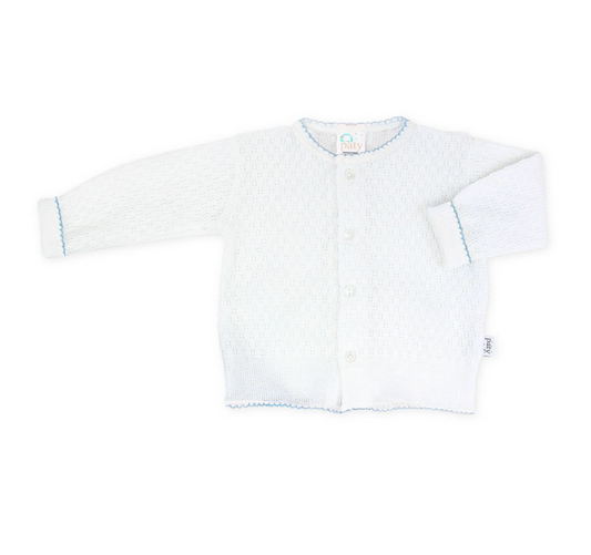 Paty Knit Cardigan - White with Blue Trim