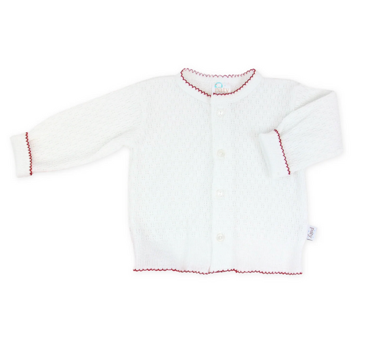 Paty Knit Cardigan - White with Red Trim
