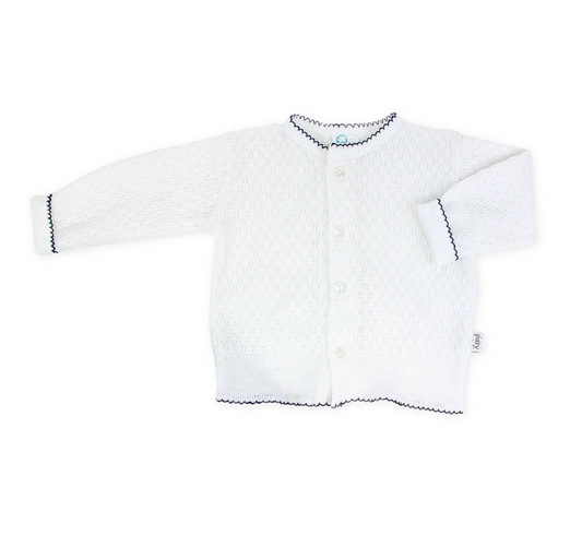 Paty Knit Cardigan - White with Navy Trim
