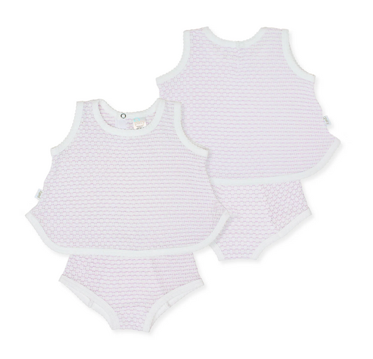Paty Knit 2 Piece Sleeveless Diaper Set with or without Bows - Lavender with White Trim