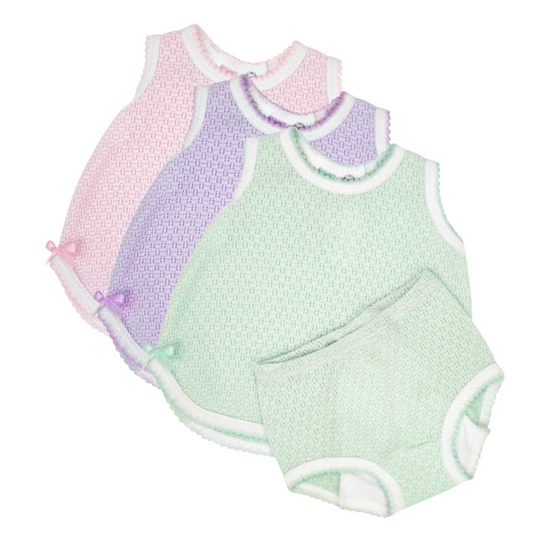 Paty Knit 2 Piece Sleeveless Diaper Set with Bows