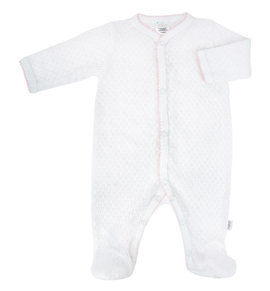 Paty Knit Footie - White with Pink Trim