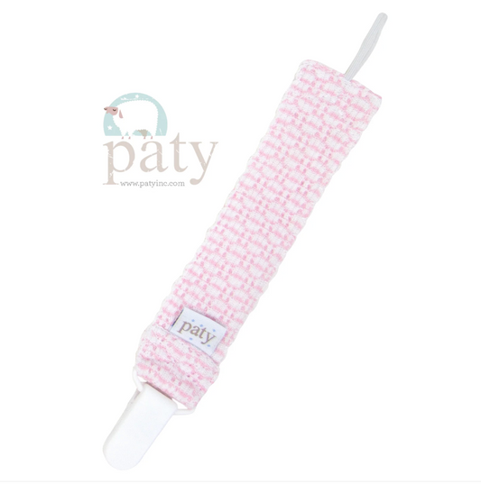 Paty Knit Pacifier Clip - Pink & White