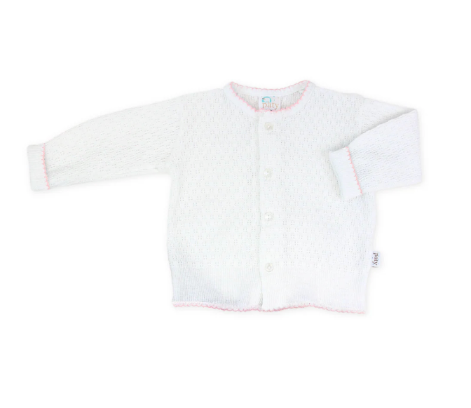 Paty Knit Cardigan - White with Pink Trim