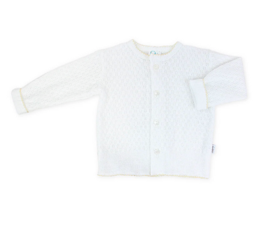 Paty Knit Cardigan - White with Ivory Trim