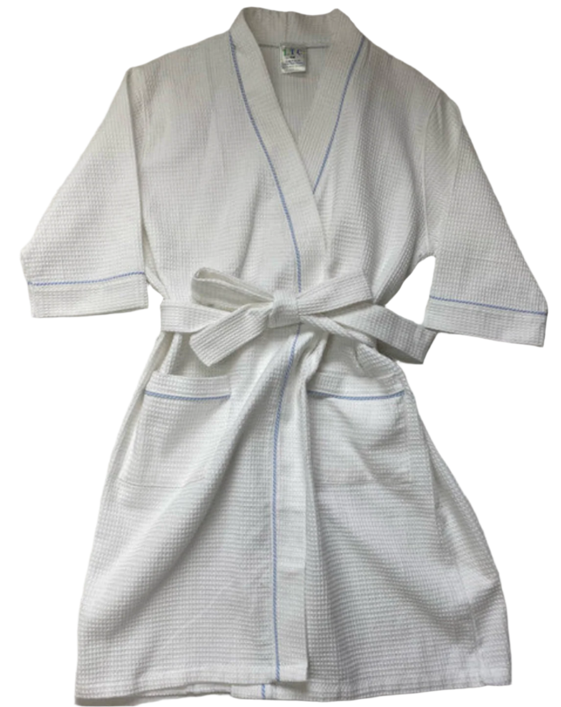 Waffle Robe with Seersucker Piping