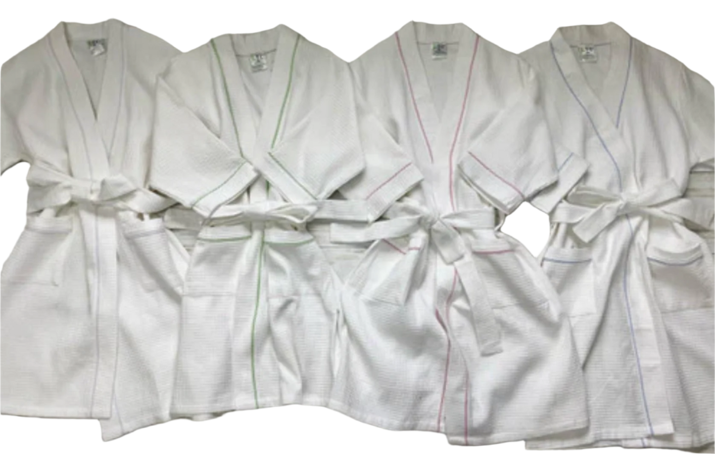 Waffle Robe with Seersucker Piping