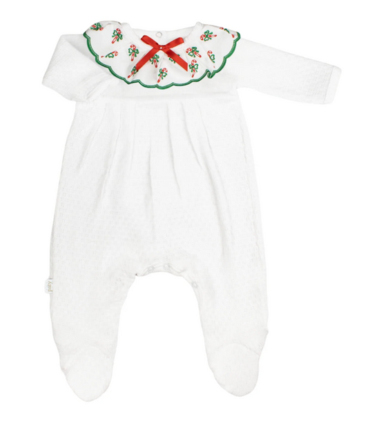 Knit Footie with Swiss Candy Canes