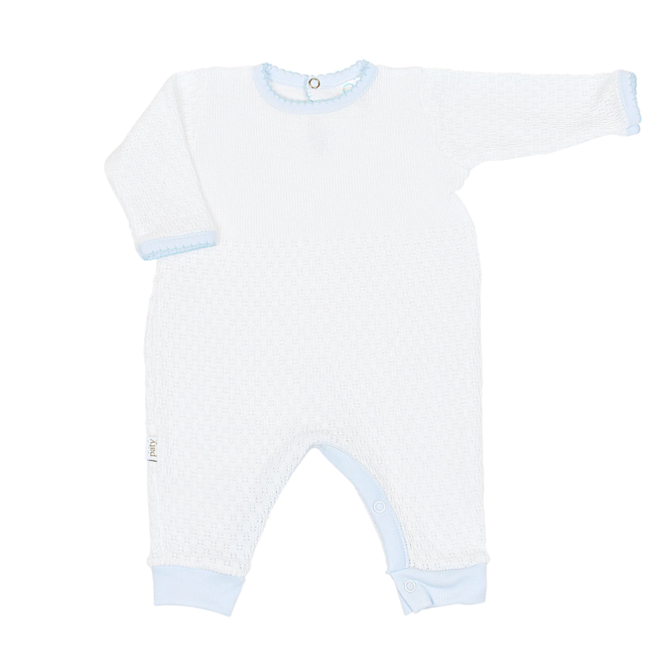 Paty Knit Romper with Pima Trim - Blue