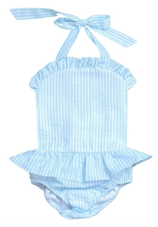 Girl's Seersucker Ruffled One Piece