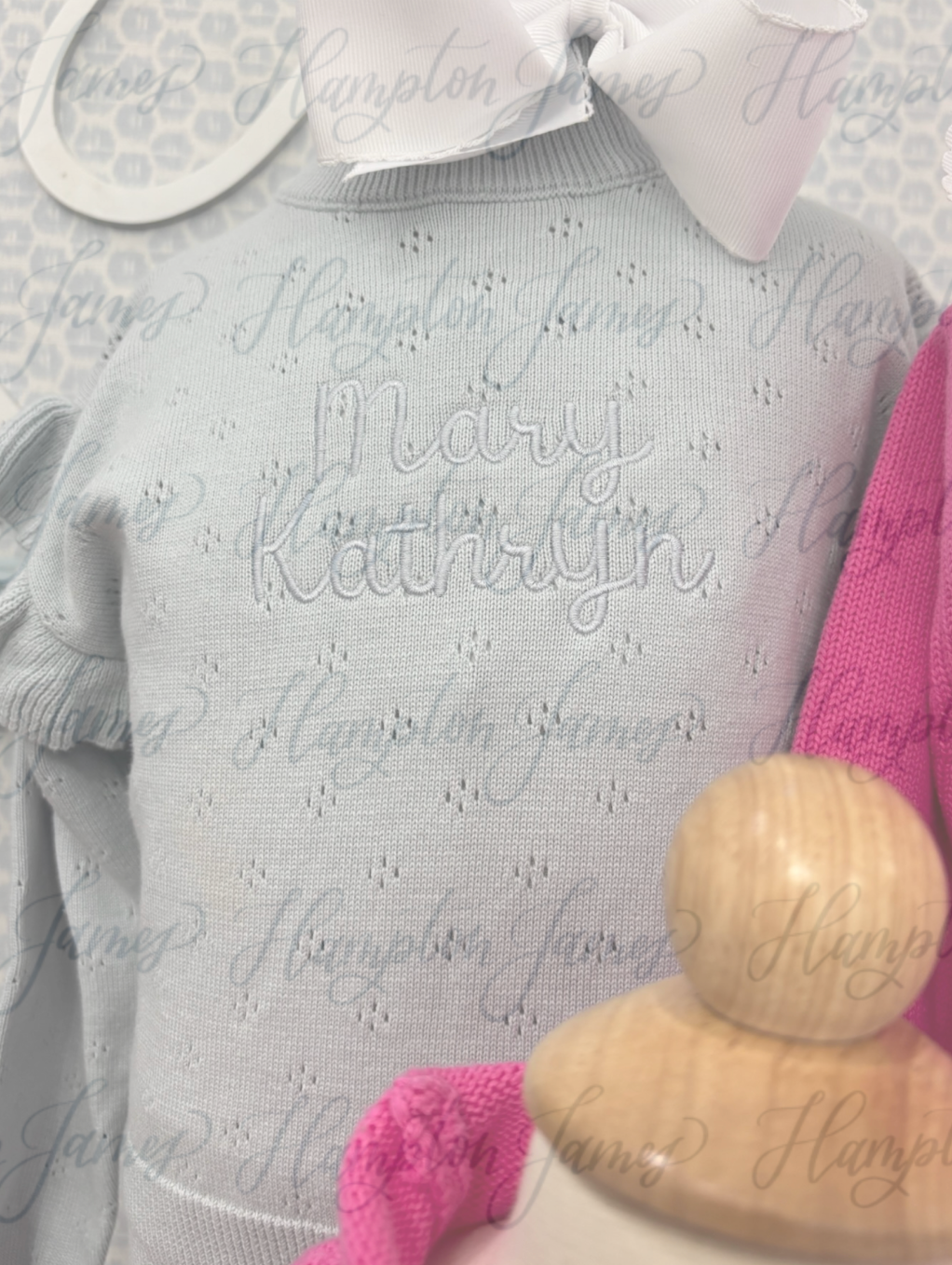 Turtleneck Pointelle Knit Set with Ruffle Cap - Pale Blue