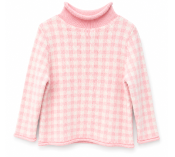 Rollneck Sweater - Pink Gingham