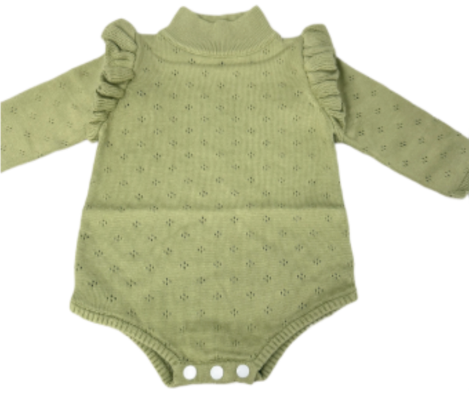Turtleneck Pointelle Bubble with Ruffle Cap - Olive