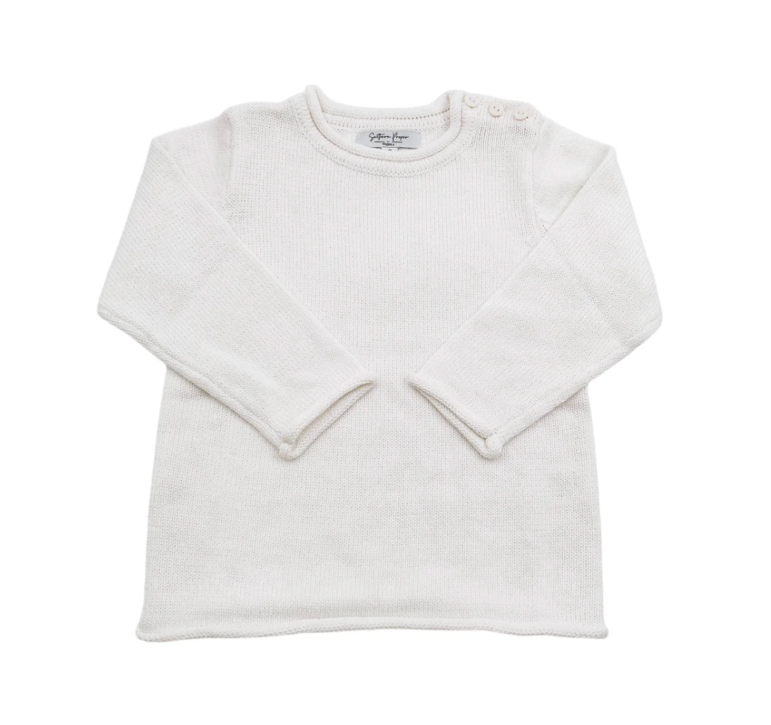 Rollneck Sweater with Buttons - Light Cream