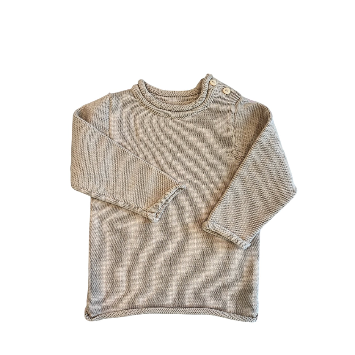 Rollneck Sweater with Buttons - Tan