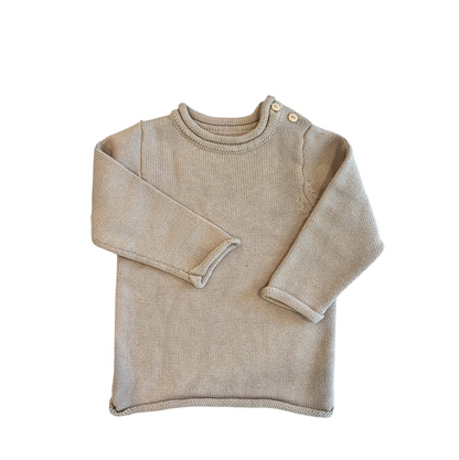 Rollneck Sweater with Buttons - Tan