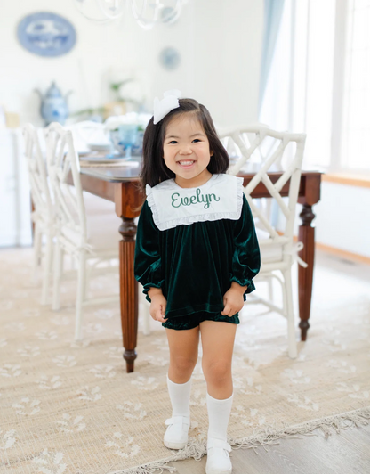 Girls Green Velvet Diaper Set