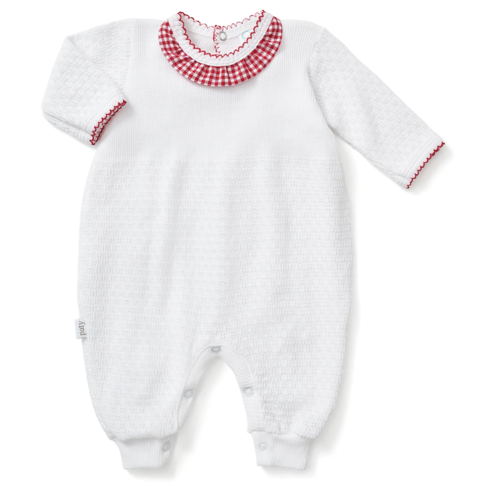 PatyKnit™ Romper with Gingham Ruffle