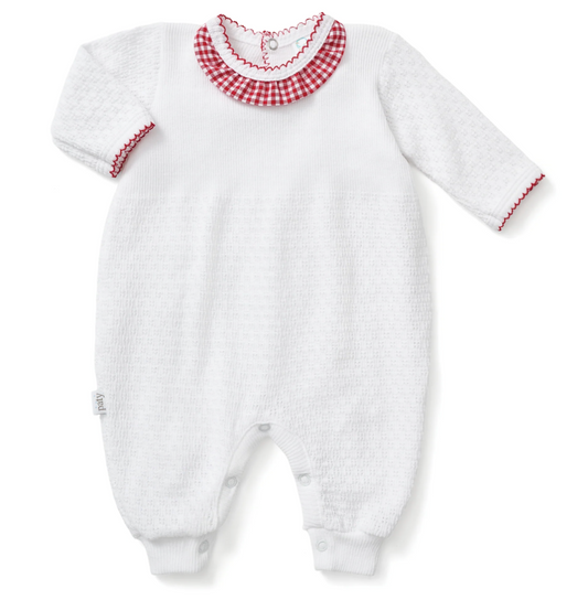 PatyKnit™ Romper with Gingham Ruffle