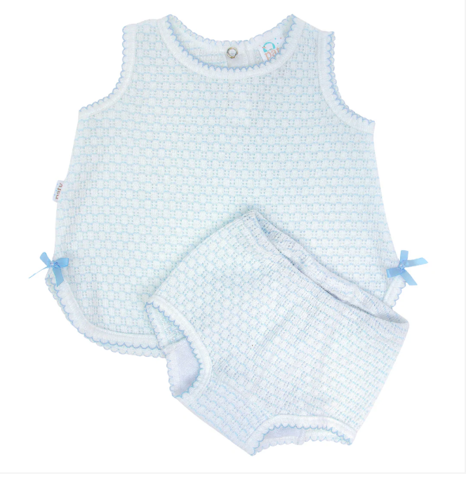 Paty Knit 2 Piece Diaper Set with or without Bows - Blue