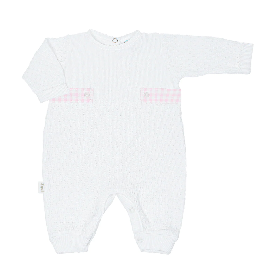 Paty Knit Romper with Gingham Tabs - Pink