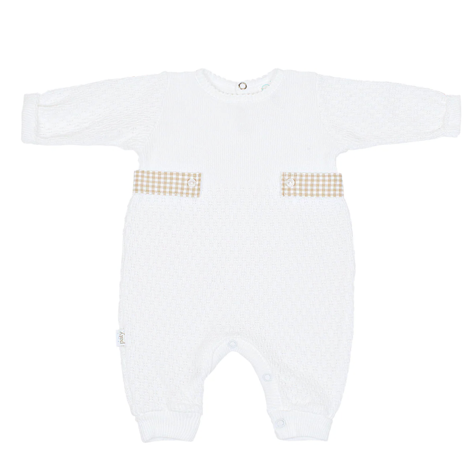 Paty Knit Romper with Gingham Tabs - Khaki
