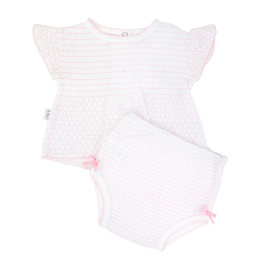 Paty Knit Pinstripe Diaper Set with Bows - Pink
