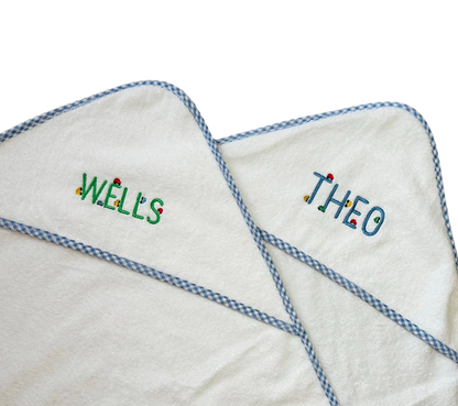 Infant Hooded Towel with Gingham Trim