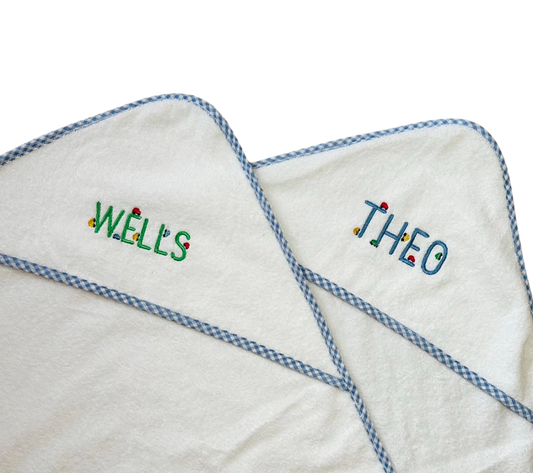 Infant Hooded Towel with Gingham Trim